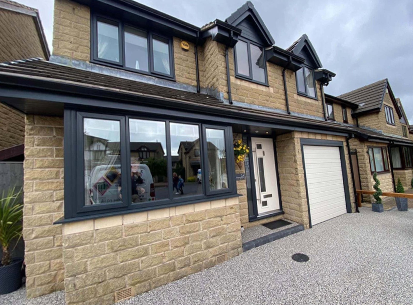UPVC windows after spraying anthracite grey